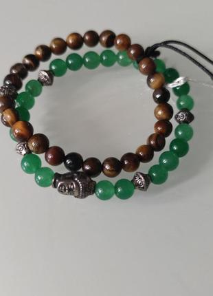 Браслет із натурального каменю хризопраз і тигрове око