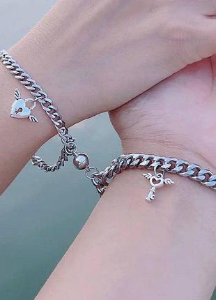 Парные браслеты неразлучники ключ - замок на кубинских цепочках