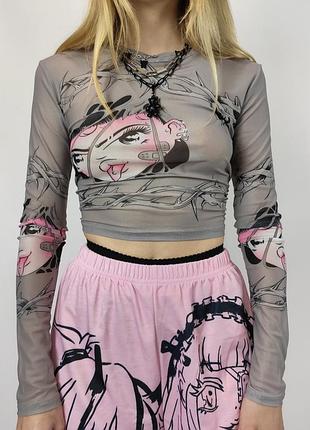 Сетка с принтом топ grunge y2k