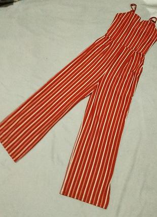 Комбинезон женский летний коралловый в полоску bershka (бершка) размер s