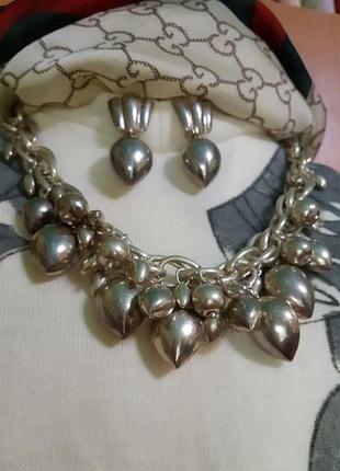 Серебряный шикарный набор ожерелье, капли серьги, винтаж
