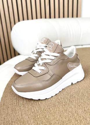 Кроссовки ав, беж, натуральная кожа/замша