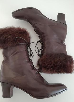 Итальянские брендовые ботинки, кожаные ботильоны, мягкая телячья кожа, мех