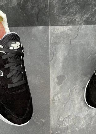 Мужские черно-белые кожаные кроссовки new balance3 фото