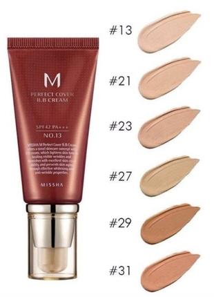 ❤️‍🔥 матуючий bb крем missha perfect cover bb cream spf42 pa+++ 50 мл №13, №21, № 232 фото