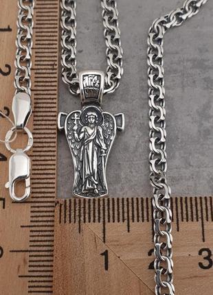 Срібний ланцюжок якір і кулон архангел михайло на щиті. підіска іконка янгол охоронець з якірним ланцюжком4 фото