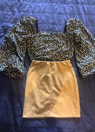 Замшевая юбка с блузой1 фото