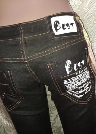 Новые best женские джинсы черные с надписью фирменные низкая посадка