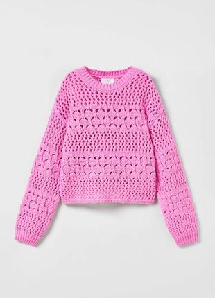 Трикотажний ажурний в'язаний светр, вязаный кружевной свитер zara1 фото