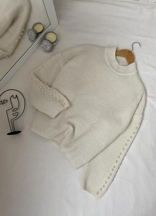 Фантастический кремовый свитер с жемчужинками на рукаве h&amp;m1 фото