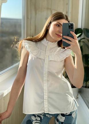 Белая коттоновая рубашка с рюшами 1+1=3