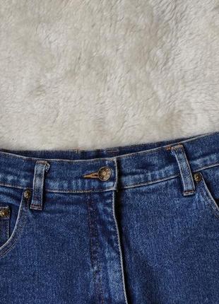Синие плотные стрейч прямые джинсы винтаж очень высокая талия посадка голубые женские американки6 фото