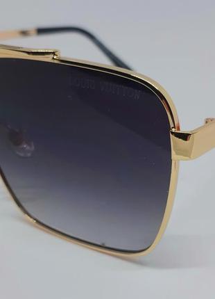 Мужские в стиле louis vuitton очки солнцезащитные серо фиолетовый градиент в золотом металле3 фото