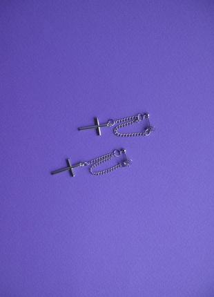 Серьги кресты на длинной цепочке6 фото