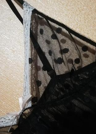 Пеньюар нічна прозора майка у горошок чорна з бантиком5 фото