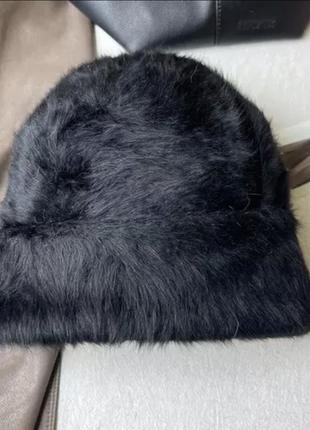Ангоровая шапка ангора черная кролик мех2 фото