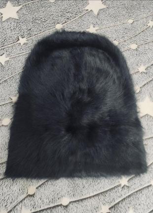 Ангоровая шапка ангора черная кролик мех4 фото