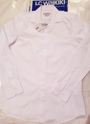 Мужская рубашка белая lc waikiki / лс вайкики с карманом на груди2 фото