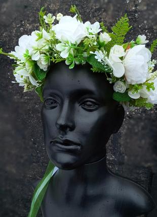 Віночок з квітів український для нареченої білий