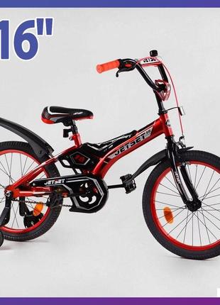 Велосипед дитячий двоколісний сталева рама jet set js-n1602 16" зріст 100-120 см вік 4 до 7 років червоний