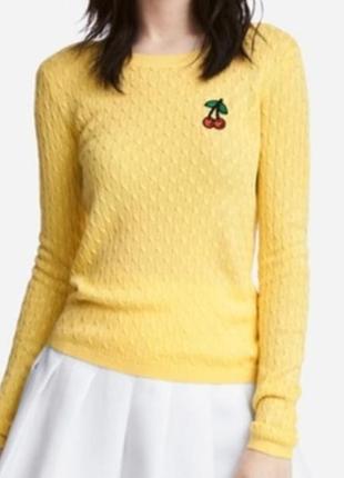 Лимонного цвета свитер женский, декор вишенка)3 фото