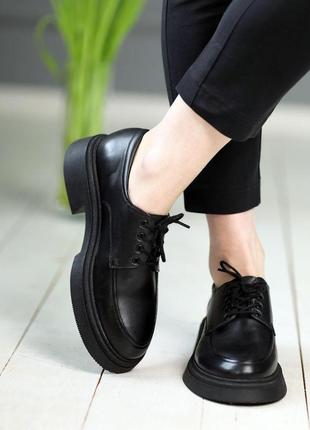 Женские туфли кожаные демисезонные shanda черные1 фото
