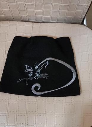 Шапка черная кошка с ушками