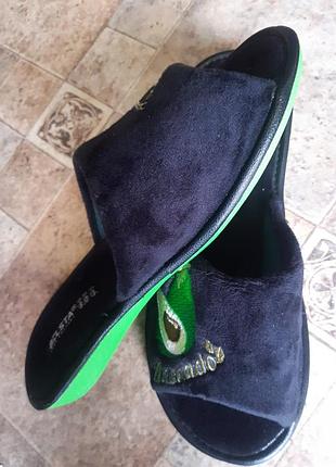 Тапочки женские комнатные велюровые с открытым носочком белста, чёрные, размер 37-41.