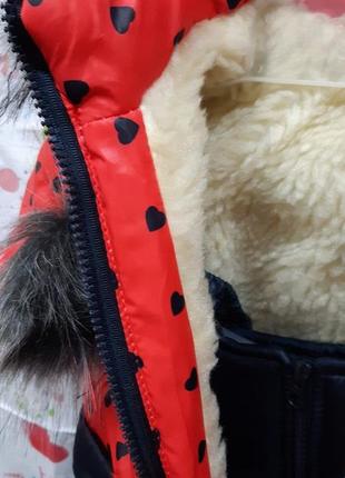Комбинезон зимний на овчине для девочки "бантик" красный, 2-3 года .3 фото