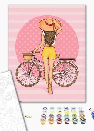 Картина за номерами 40х50 на дерев'яному підрамнику "дівчина з велосипедом" bs51341