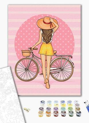 Картина за номерами 40х50 на дерев'яному підрамнику "дівчина з велосипедом" bs51341