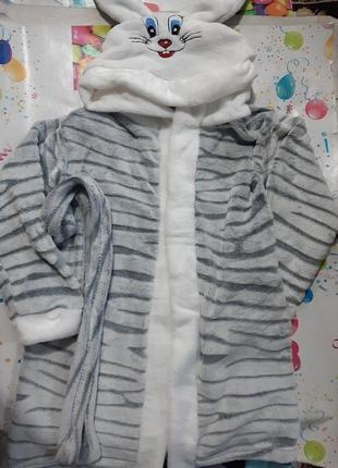 Халат детский махровый  серый " зайка",  2-7 лет ( 92 - 122 см.)