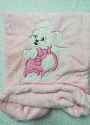 Плед детский махровый розовый для девочки "зайка" .1 фото