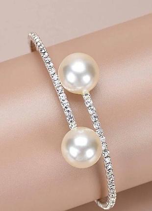 Браслет на руку перли перлини стрази каміння блискучий сріблястий вінтаж вінтажний