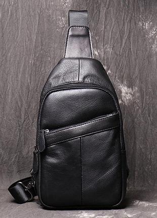 Мужская кожаная бананка сумка на грудь, барсетка нагрудная из натуральной кожи рюкзак городской для мужчин