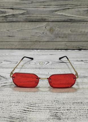 Солнцезащитные очки красные, прямоугольные унисекс в металлической оправе ( без брендовые )2 фото