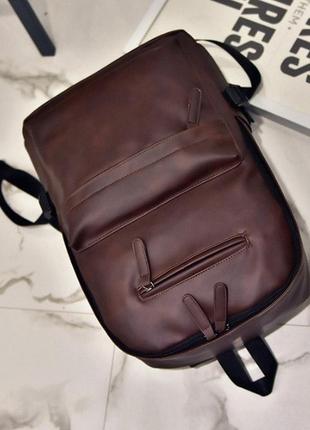 Стильный городской мужской рюкзак черный, коричневый эко кожа качественный плотная кожа2 фото