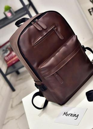 Стильный городской мужской рюкзак черный, коричневый эко кожа качественный плотная кожа5 фото