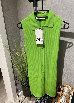 Шикарное трикотажное зелёное салатовое яркое платье мини zara4 фото