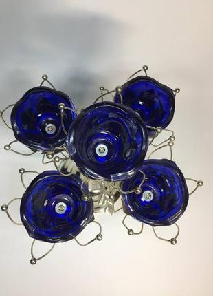 Подсвечник декор для 5-и свечей 30 см. статуетка фигурка синий букет цветы н1278