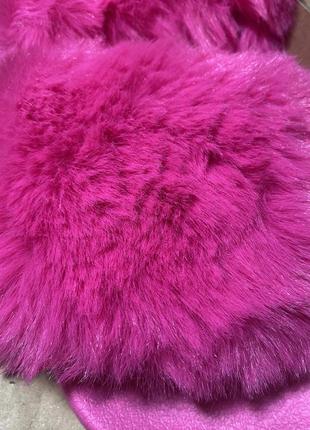 Шлепанцы ярко-розовые женские с мехом пушистые шлепки5 фото
