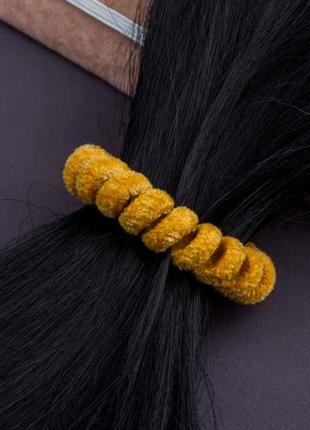 Резинка пружинка для волосся, жовта3 фото
