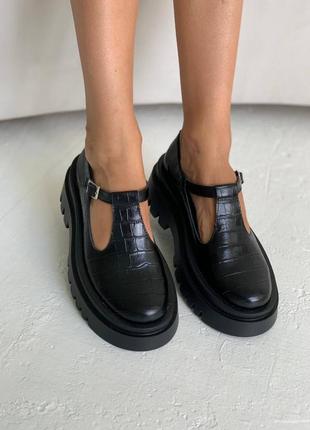Кожаные туфли в стиле mary jane из натуральной кожи питон1 фото