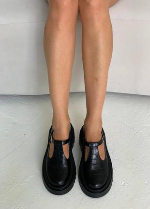 Кожаные туфли в стиле mary jane из натуральной кожи питон4 фото