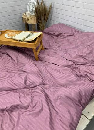 Набор постельного белья, страйп сатин, stripe satin, в полоску, розовый, пыльная роза, 100% хлопок1 фото