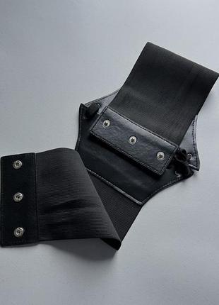 Пояс широкий на талію жіночий чорний, ремінь-корсет із вишивкою3 фото