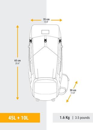 Женский туристический рюкзак для трекинга forclaz mt500 air (45л + 10л) 65 x 35 x 30см с дождевиком голубой2 фото