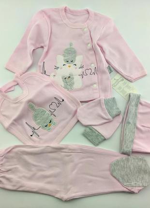 Подарунковий набір костюм 0 до 4 місяців туреччина для новонароджених набір на виписку рожевий (нпк92)1 фото