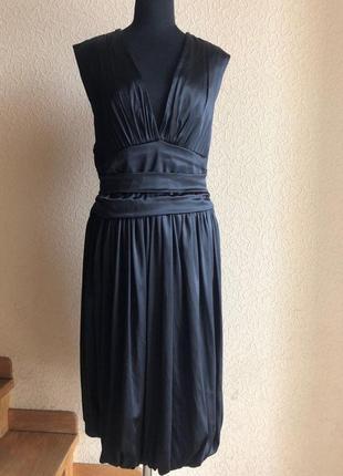 Платье черное шелковое 100% шелк по колено миди1 фото