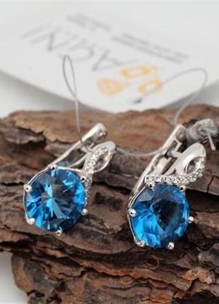 Сережки срібні з блакитним кварцем london blue і цирконіями 925 проби арт. 03562